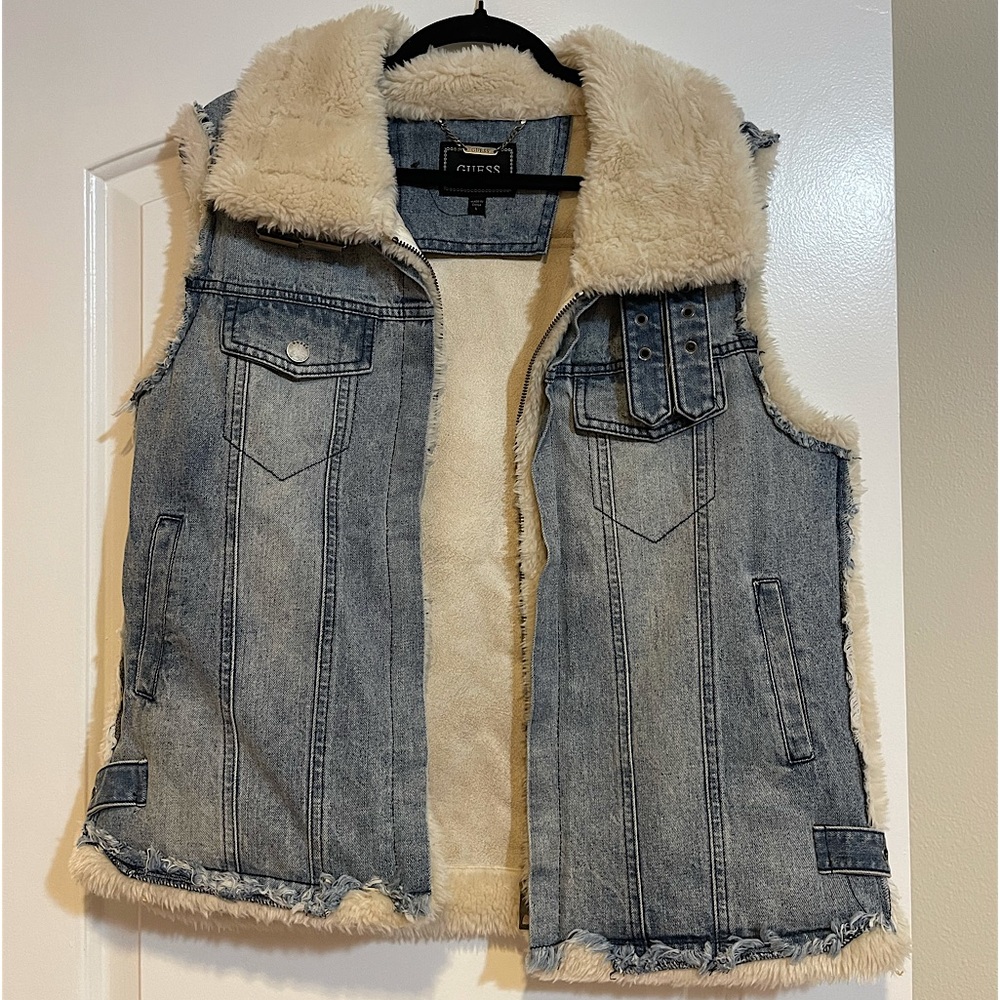 RARE Vintage Guess Shearling Denim Vest